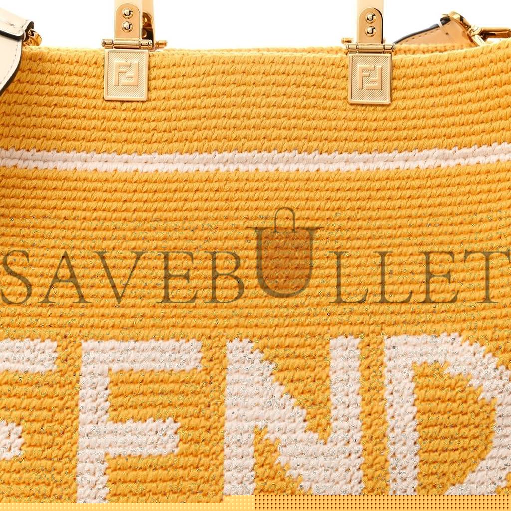 F**di crochet vitello king logo plexiglass medium F**di sunshine shopper tote mimosa panna (36*31*15cm)