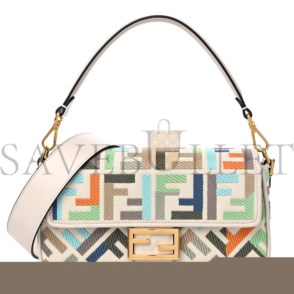 F**di kuban canvas vitello king ff embroidered baguette latte multicolor (27*13*6cm)