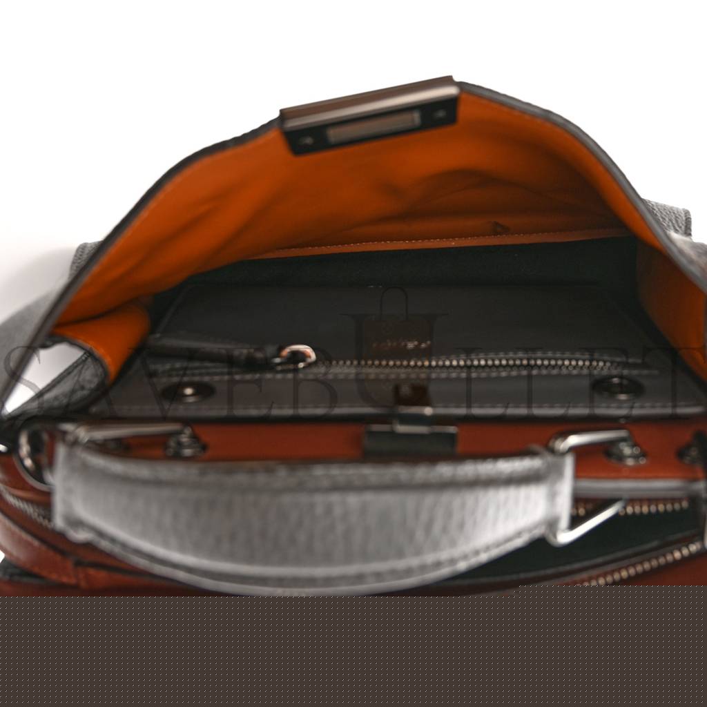 F**di cuoio romano vitello grace light glazed fabric bi-color ff 1974 mini peekaboo i see u satchel argilla (25*20*9cm)