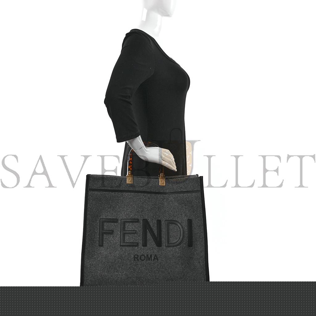 F**di melange flannel plexiglass satin logo embroidered threaded edge medium F**di sunshine shopper tote grigio black (40*34*20cm)